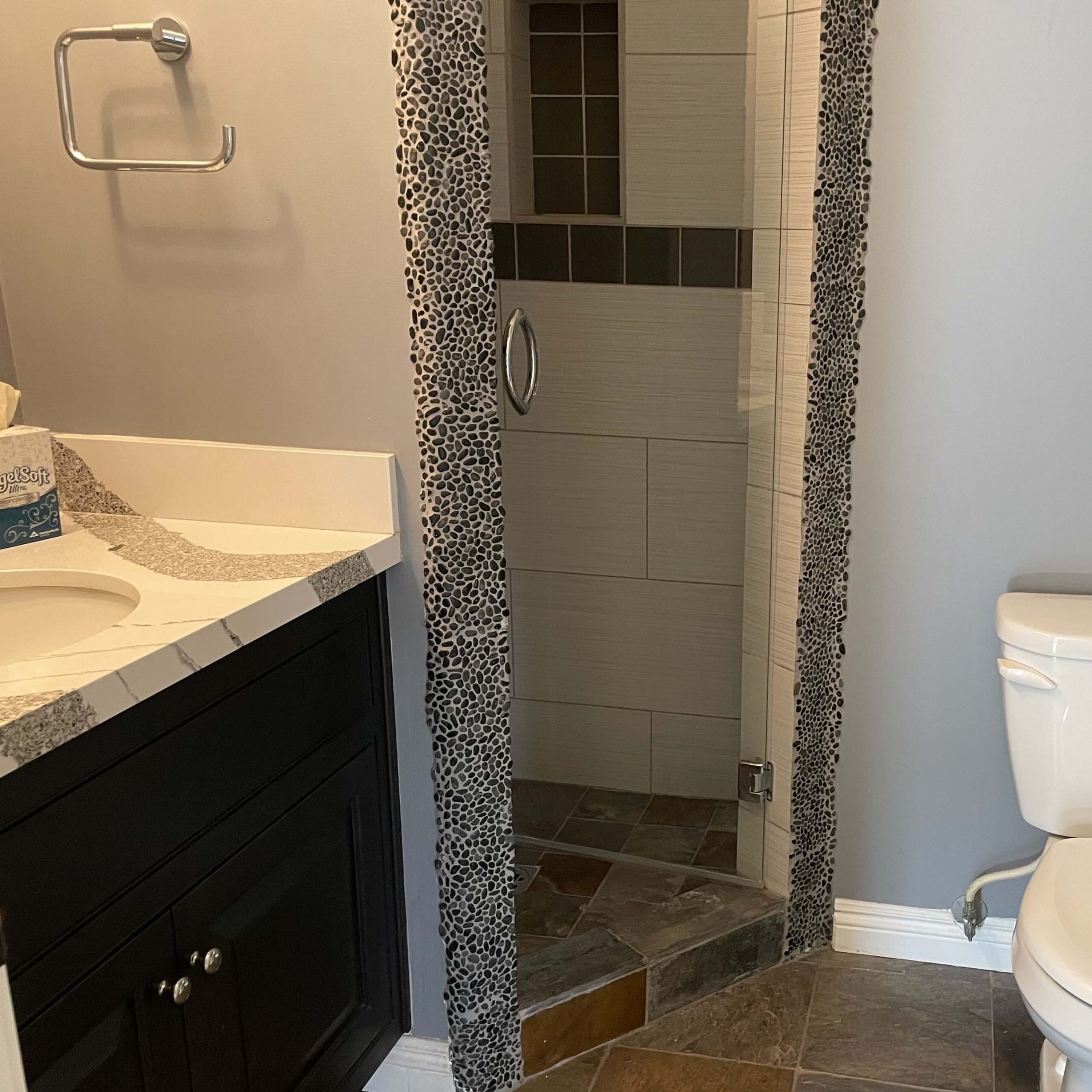 Mediterranean home remodel powder room before scaled